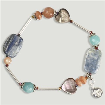 SKADE Silver Bracelet. Kyanite, Mother-of-pearl, Sunstone, and Amazonite