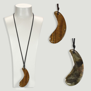 Assorted mineral horn pendant with cord. 10X4cm