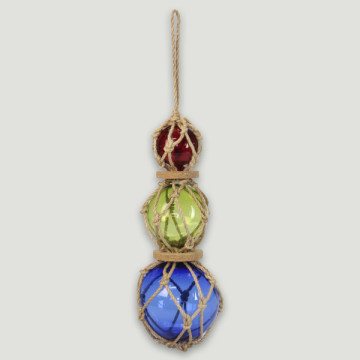 Boule de cristal triple avec corde. 5/7,5/10 cm. longueur 40cm