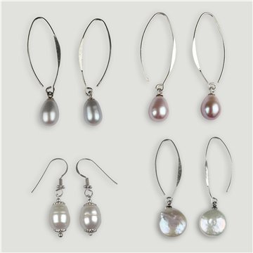 Silver earring. Assorted pearls