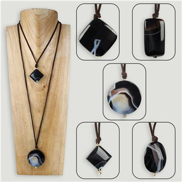 Onyx. Silver/Gold-plated pendant with cord