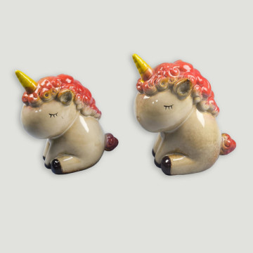 Set 2 unicornios cerámica. 12x7,5x14cm/10x6x12cm.