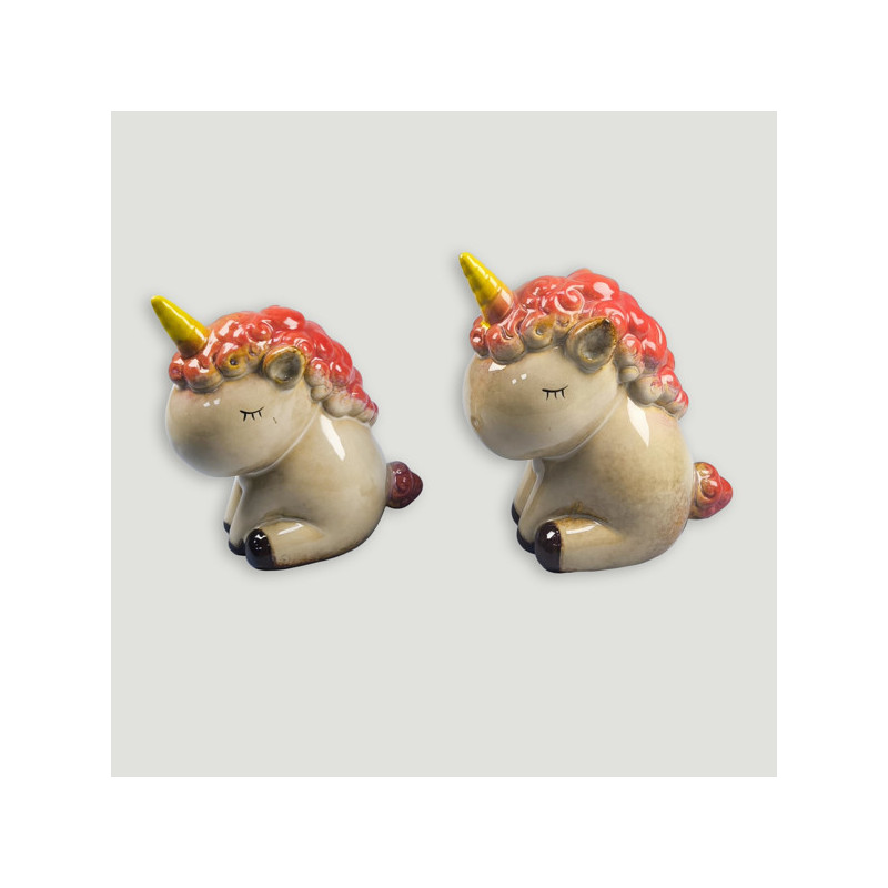 Set 2 unicornios cerámica. 12x7,5x14cm/10x6x12cm. Set 2 unicornios cerámica. 12x7,5x14cm/10x6x12cm.