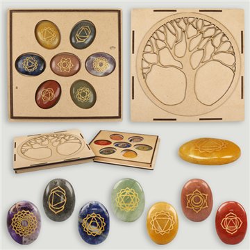 Ensemble Arbre de Vie - 7 Chakras. Roulage à plat. 4,5x2,5 cm environ