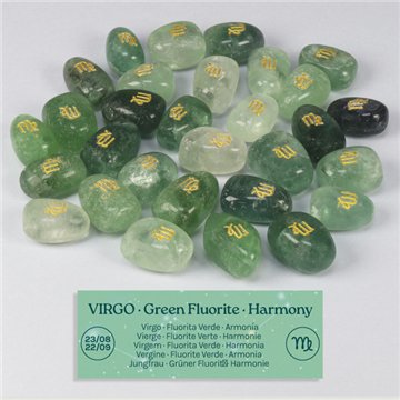 Green Fluorite - Virgo. Engraved tumbled stone