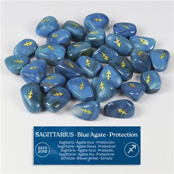 Blue Agate - Sagittarius. Engraved tumbled stone