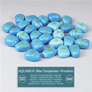 Blue Turquenite - Aquarius. Engraved tumbled stone