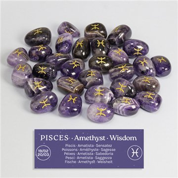 Amethyst - Pisces. Engraved tumbled stone