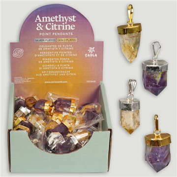 AMETHYST & CITRINE. Colgante bruto silver/golden plated. Amatista y Citrino