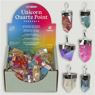 UNICORN QUARZ POINT. Colgante bruto silver plated. Colores surtidos