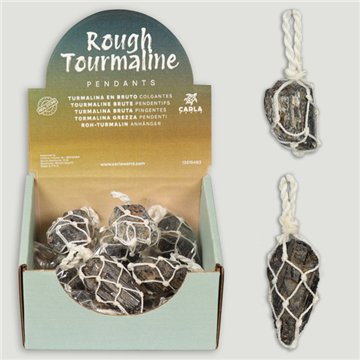 ROUGH TOURMALINE. Colgante bruto macramé Turmalina negra