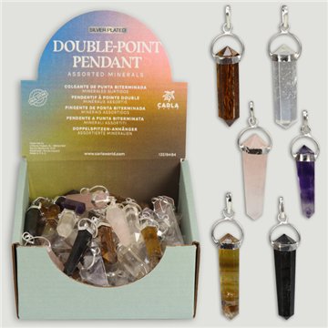 DOUBLE-POINT. Colgante punta biterminada silver plated. Minerales surtidos