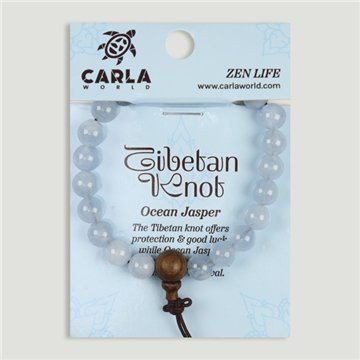 TIBETAN KNOT. Pulsera mineral y madera. Jaspe Océano. Bolas 8 mm