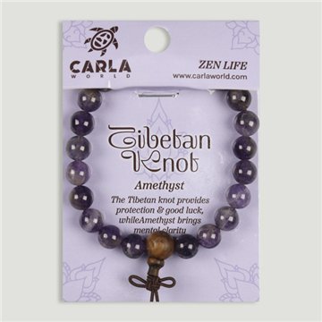TIBETAN KNOT. Pulsera mineral y madera. Amatista. Bolas 8 mm