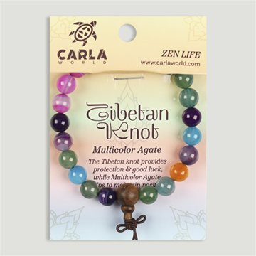 TIBETAN KNOT. Pulsera mineral y madera. Ágata multicolor. Bolas 8 mm