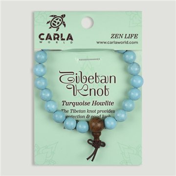 TIBETAN KNOT. Pulsera mineral y madera. Howlita Turquesa. Bolas 8 mm