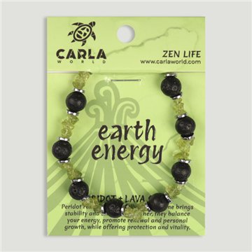 EARTH ENERGY. Pulseira Elástica de Peridoto e Lava. Modelo 01