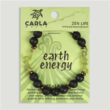 EARTH ENERGY. Pulseira Elástica de Peridoto e Lava. Modelo 02