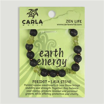 EARTH ENERGY. Pulseira Elástica de Peridoto e Lava. Modelo 03