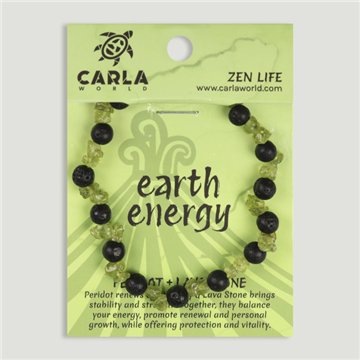 EARTH ENERGY. Pulseira Elástica de Peridoto e Lava. Modelo 04