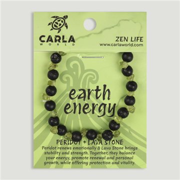 EARTH ENERGY. Pulseira Elástica de Peridoto e Lava. Modelo 05