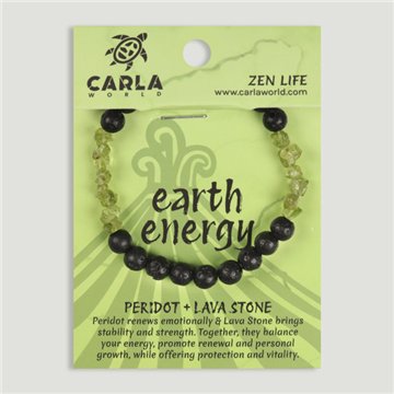 EARTH ENERGY. Pulseira Elástica de Peridoto e Lava. Modelo 06