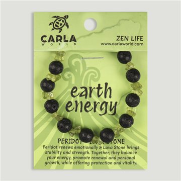EARTH ENERGY. Pulseira Elástica de Peridoto e Lava. Modelo 07