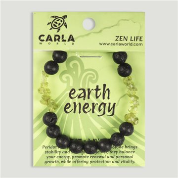 EARTH ENERGY. Pulseira Elástica de Peridoto e Lava. Modelo 08