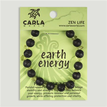 EARTH ENERGY. Pulseira Elástica de Peridoto e Lava. Modelo 09