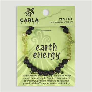 EARTH ENERGY. Pulseira Elástica de Peridoto e Lava. Modelo 10