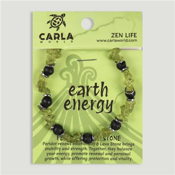 EARTH ENERGY. Pulseira Elástica de Peridoto e Lava. Modelo 11