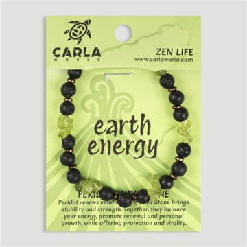 EARTH ENERGY. Pulseira Elástica de Peridoto e Lava. Modelo 12