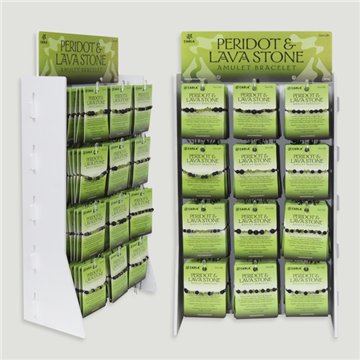 PERIDOT & LAVA Stone. Expositor pulseras ajustable Peridoto y Lava. Modelos surtidos