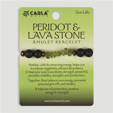 PERIDOT & LAVA Stone. Pulseira de Cordão Ajustável com Peridoto e Lava. Modelo 01