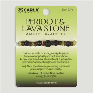 PERIDOT & LAVA Stone. Pulsera cordón ajustable Peridoto y Lava. Modelo 02