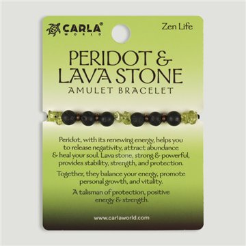 PERIDOT & LAVA Stone. Pulsera cordón ajustable Peridoto y Lava. Modelo 03
