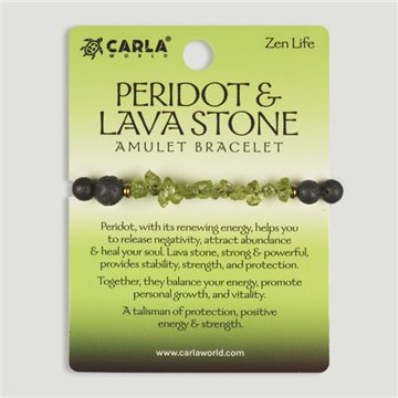 PERIDOT & LAVA Stone. Pulseira de Cordão Ajustável com Peridoto e Lava. Modelo 05