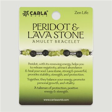 PERIDOT & LAVA Stone. Pulseira de Cordão Ajustável com Peridoto e Lava. Modelo 06
