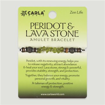 PERIDOT & LAVA Stone. Pulseira de Cordão Ajustável com Peridoto e Lava. Modelo 07