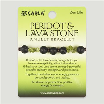 PERIDOT & LAVA Stone. Pulseira de Cordão Ajustável com Peridoto e Lava. Modelo 08