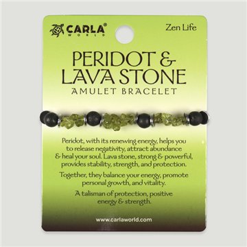 PERIDOT & LAVA Stone. Pulseira de Cordão Ajustável com Peridoto e Lava. Modelo 10