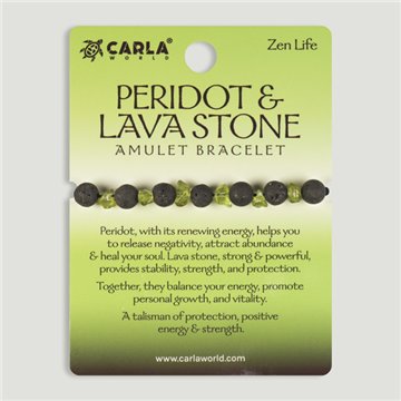 PERIDOT & LAVA Stone. Pulseira de Cordão Ajustável com Peridoto e Lava. Modelo 11