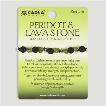PERIDOT & LAVA Stone. Pulsera cordón ajustable Peridoto y Lava. Modelo 12
