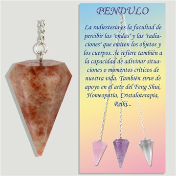 Calibrated faceted pendulum. Sunstone. 18x35 mm