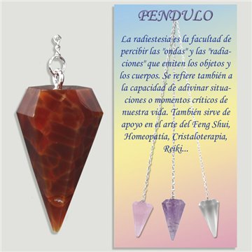Calibrated faceted pendulum. Fire Agate. 18x35 mm