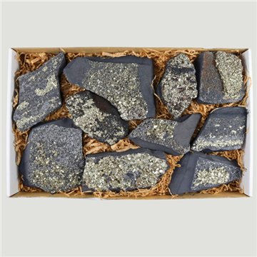 Caixa de Shungita com Pirita. 33x22 cm