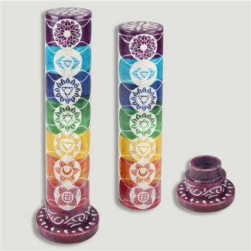 Incense tower. Soapstone. Chakras design. 7.5x26cm