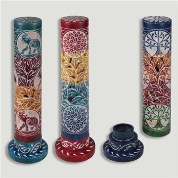 Incense tower. Soapstone. Assorted designs. 7.5x26cm