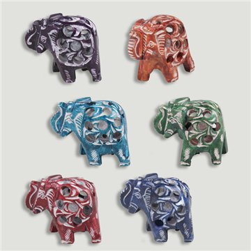 Carved elephant. Soapstone. Assorted colors. 3x6x5cm