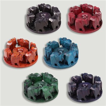 6-elephant incense holder. Soapstone. Assorted colors. 3x8cm